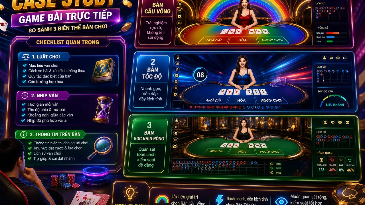 Checklist chọn bàn live mới: so sánh biến thể game bài trực tiếp qh88 cho người xem mới